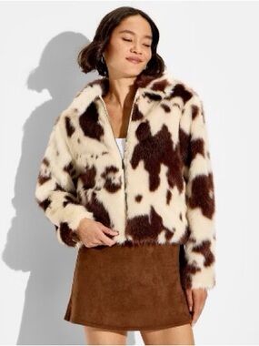 Women's Faux Fur Jacket - Wild Fable Light Brown Cow